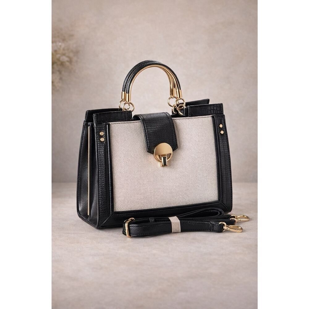 Faith Debenhams Black Croc Embossed Structured Satchel Crossbody Bag NEW